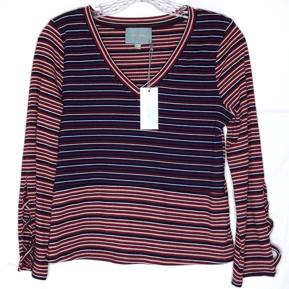 Skies Are Blue Tops - Skies Are Blue Striped Knit V Neck Top NWT